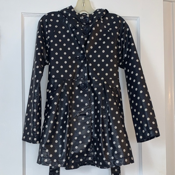 GAP Other - GAP Dark Midnight Hooded Raincoat Jacket Girls Polka Dots 8 *AS IS